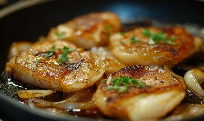 Pan-seared pastry pockets filled with juicy meat and onions browned to perfection