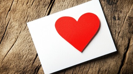 A single bright red heart-shaped sticker on a plain white sheet of paper.