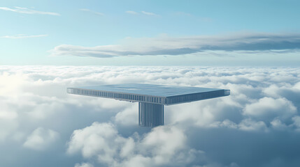 Arafed platform in the middle of a cloud filled sky. Brightshade. Illustration