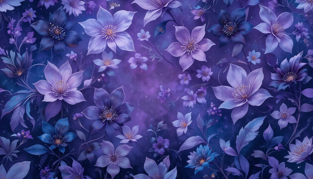 Seamless Abstract Purple and Blue Magical Flower Pattern Background for Creative Designs