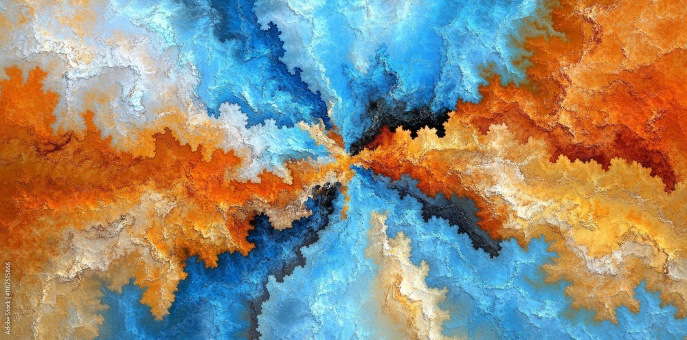 Poster a space-themed background features an abstract splash of orange and blue, generated by ai