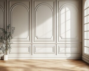 Minimalist Interior with Elegant Molding Natural Light Wooden Floor Scandinavian Design