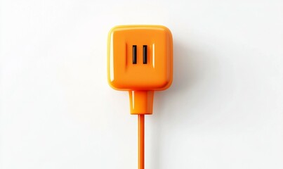 Orange electric plug isolated on white background, background, single piece, disconnected
