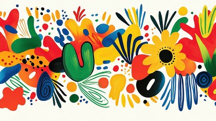 Fototapeta premium A stunning painting depicts vibrant flowers and foliage against a pure white backdrop, framed by a bold black circle at its focal point