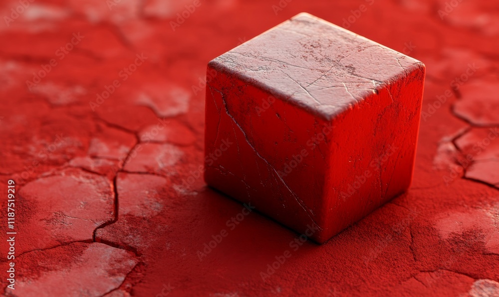 Poster red cube on a textured red surface