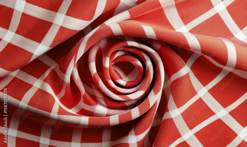 Poster red fabric with white grid pattern in a spiral