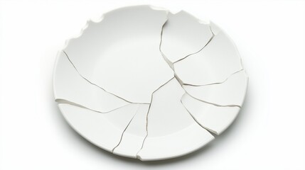 Broken ceramic plate with cracks isolated on white background for design