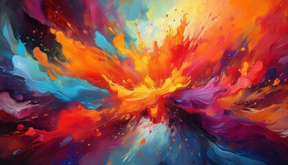 Vibrant Abstract Explosion of Colors A Fiery Palette of Reds, Oranges, and Yellows Swirling in an Abstract Painting