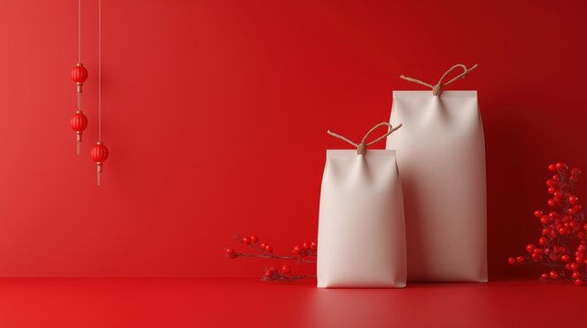 Elegant chinese new year packaging design concept with minimalist red theme