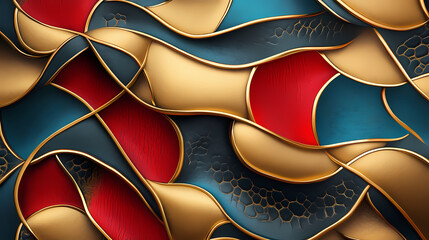 Abstract pattern of leather and gold with red and blue accents. Brightshade. Illustration