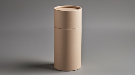 Elegant Beige Cardboard Tube Packaging Mockup on Grey Background