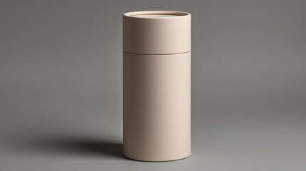 Beige Cylindrical Container Mockup on Gray Background