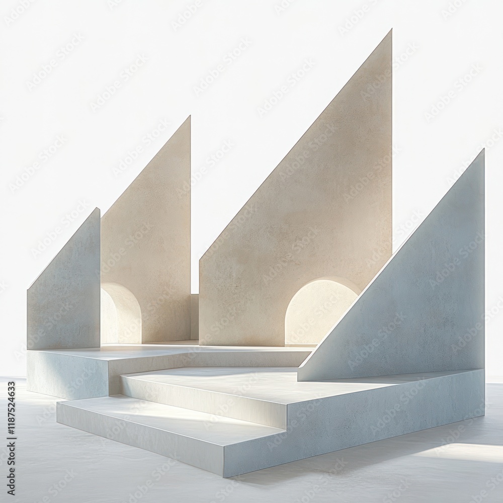 Poster minimalist geometric shapes abstract podium for product presentation in soft diffused light