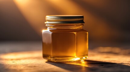 Golden Honey Jar in Warm Sunlight
