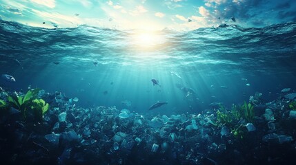 Fototapeta premium Environmental problem of plastic rubbish pollution in ocean