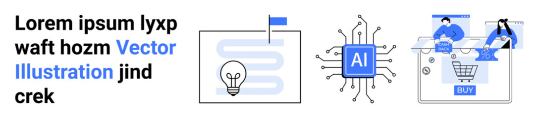 Light bulb design combined with AI circuit symbol and online shopping visual elements. Ideal for e-commerce, technology, AI development, innovation, digital transformation, online business, future