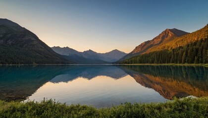 Obraz premium Tranquil Mountain Lake at Sunrise