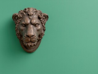 Obraz premium Bronze lion head wall decor on green background