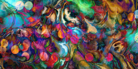 layered blend of bokeh, marbling and dendritic paint patterns