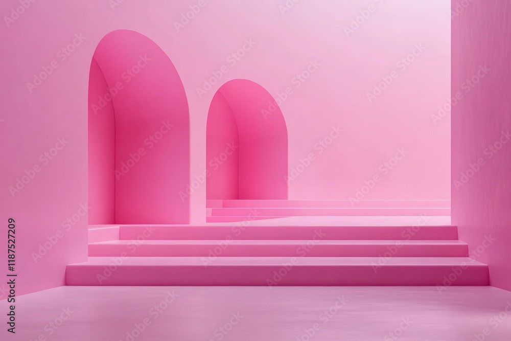 Poster minimalist abstract composition with pink geometric shapes and soft lighting for product display
