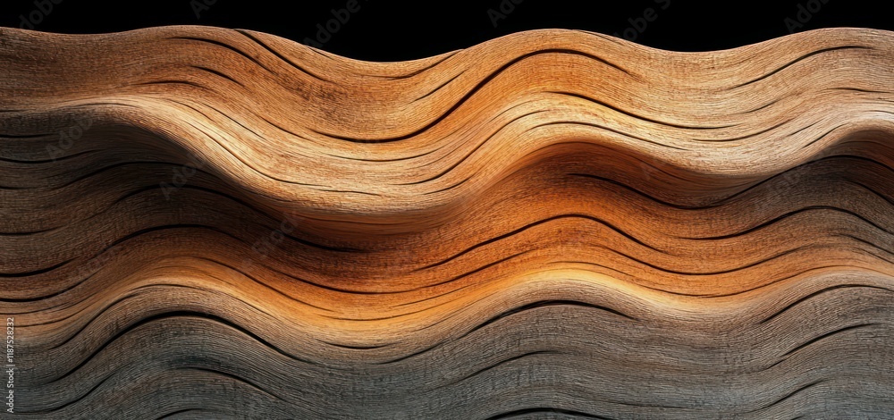 Poster intricate rustic wood texture close-up with cracks and wavy patterns illuminated by soft golden ligh