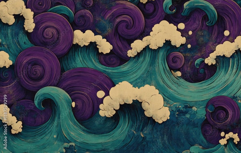 Aufkleber waves and curls seamless pattern. the file includes pattern swatches for illustrator users, designed
