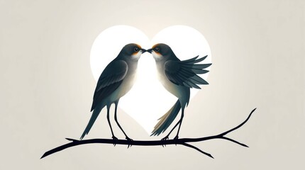 Obraz premium lovebirds sitting on a branch, kissing, surrounded by a heart