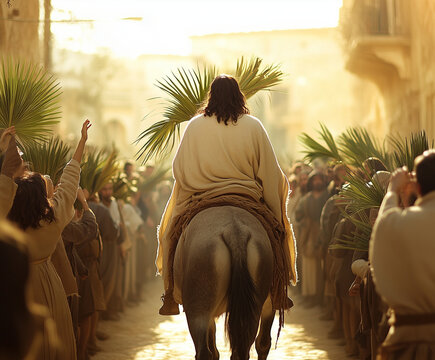 Jesucristo entrando en Bel&eacute;n recibido por una multitud