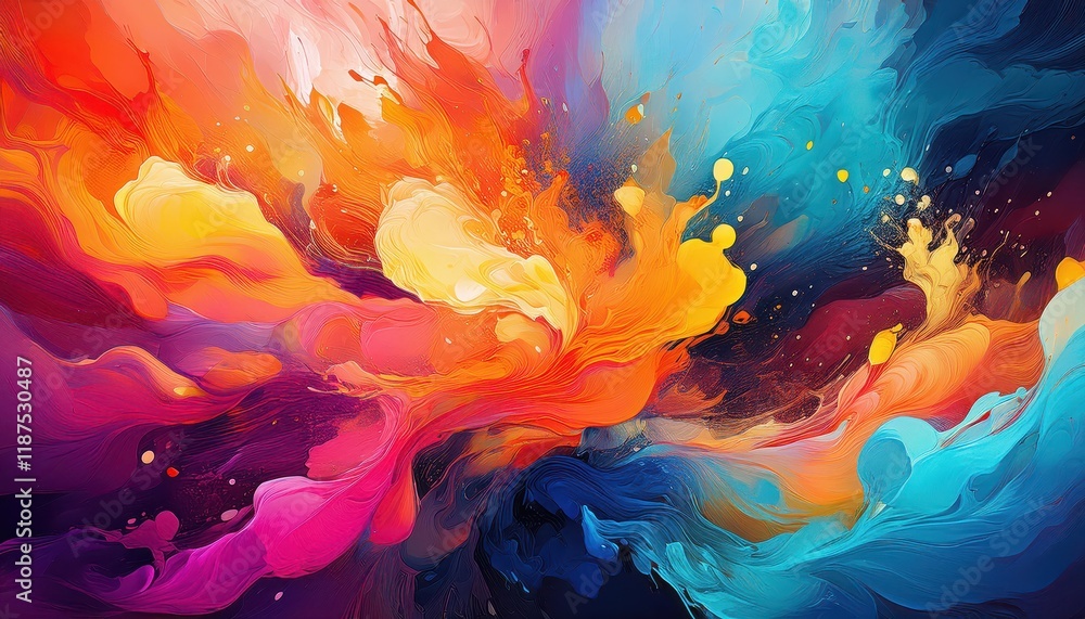 Poster vibrant and vivid abstract artwork dynamic paint splashes create a stunning backdrop with bold color