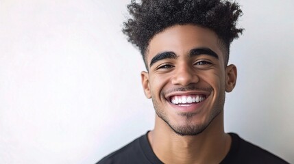 Obraz premium Young Man Smiling with Friendly Expression Isolated on White Background