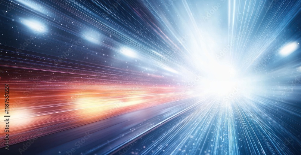 Poster futuristic abstract scene with dynamic light streaks in cyberpunk style