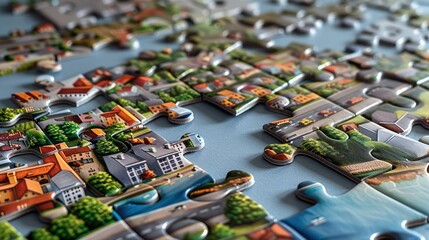 Colorful Cityscape Jigsaw Puzzle Pieces