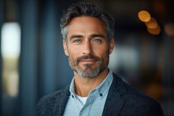 Naklejka premium Confident Stylish Businessman Portrait Professional Executive Smiling Mature Male Manager in Office Attire with Glasses