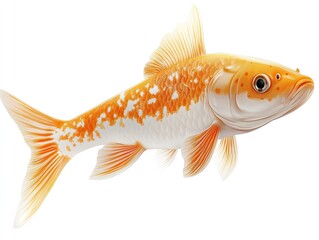 Fototapeta premium Orange Koi fish swimming, isolated on white background, for aquatic pet websites.
