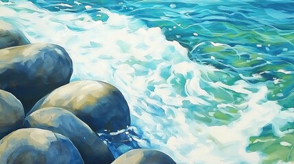   A rocky beach with a breaking wave