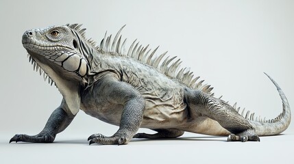 Fototapeta premium Grey iguana posing against white background. Perfect for reptile books and websites.