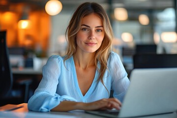 Fototapeta premium Mature Professional Business Woman Working on Laptop in Modern Office Thinking of Future