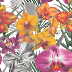Obraz premium Seamless Tiling Vibrant Tropical Orchid Burst Pattern