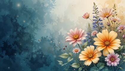 Elegant floral illustration featuring a bouquet of flowers on a soft gradient background for decor and nature themes