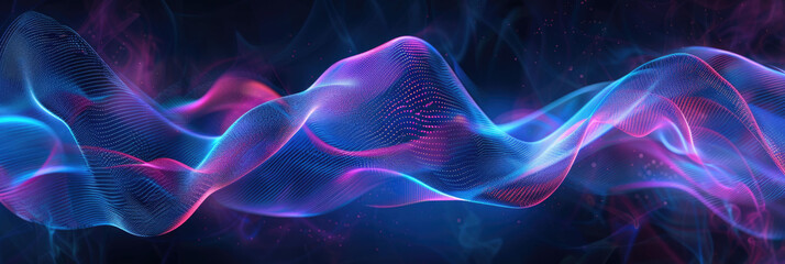 Bright purple and blue abstract waves flow dynamically in a seamless cosmic background