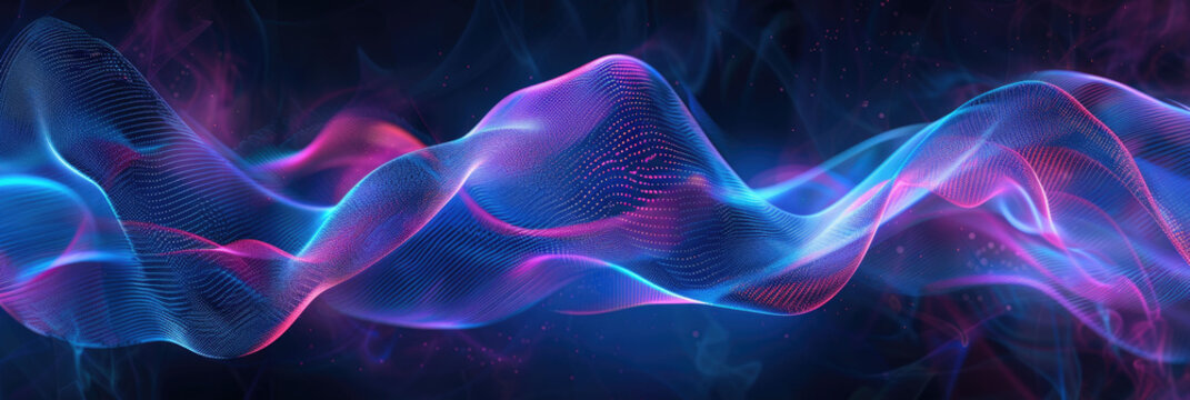 Bright purple and blue abstract waves flow dynamically in a seamless cosmic background - Powered by Adobe