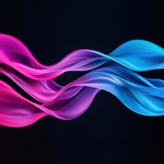 Fototapeta premium A vibrant wave-like pattern in pink and blue hues against a dark background, showcasing dynamic fluidity and color contrast.