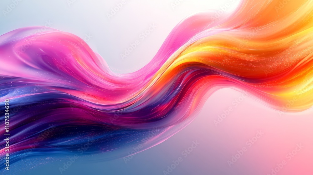 Poster a vibrant abstract wave of color gracefully transitioning from deep blues and purples to warm pinks 