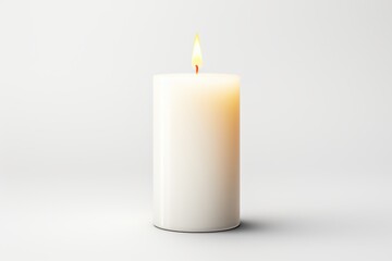 White candle with a gentle flame illuminating a serene space during evening hours