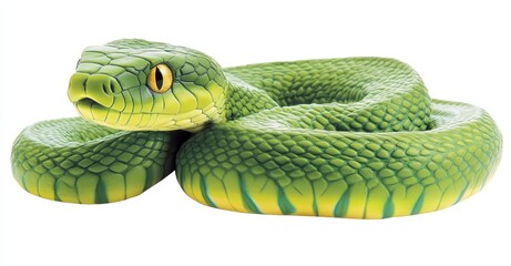 Fototapeta premium Brown spotted green pit viper, head high. High detail. Looking sideways. Cutout on a transparent background
