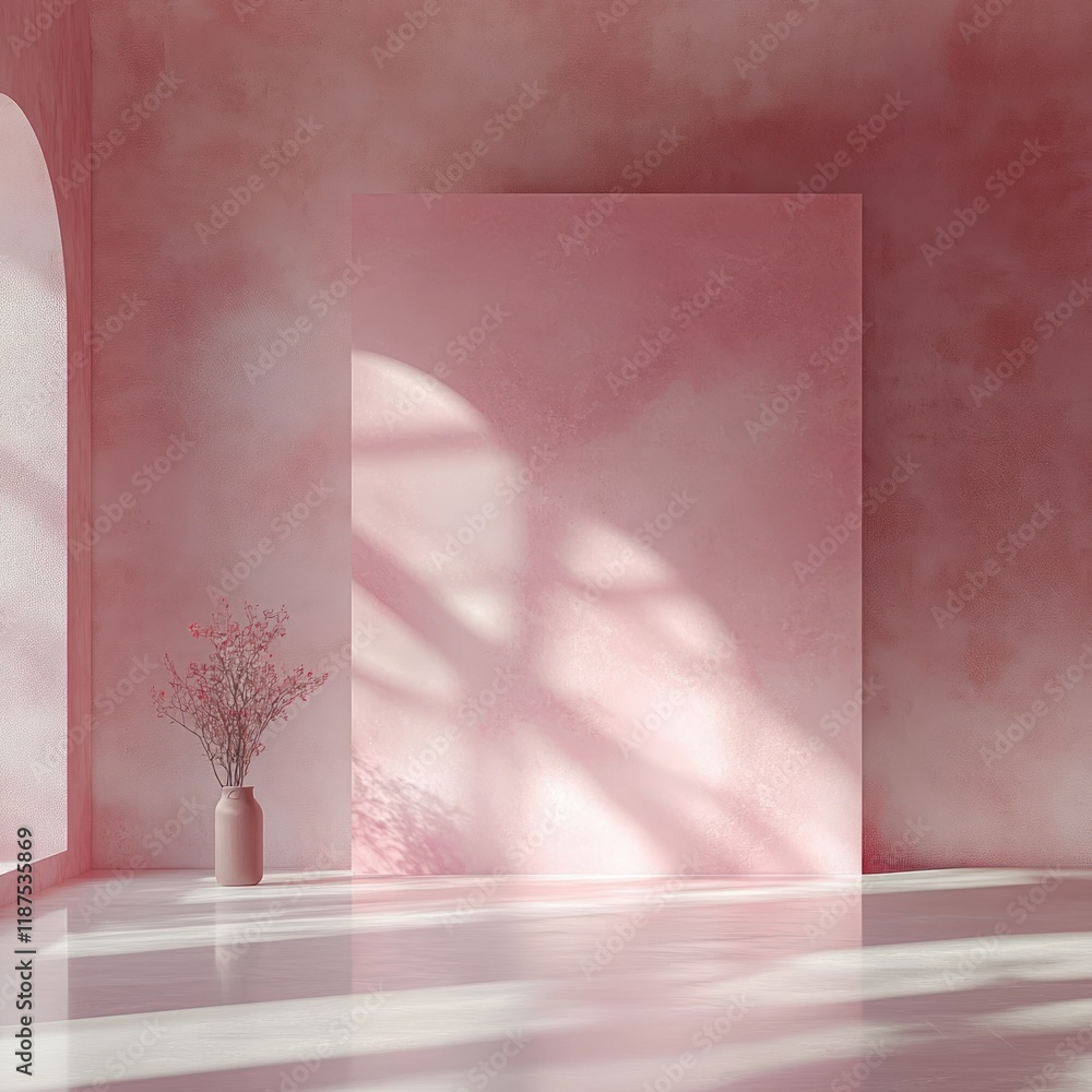 Poster pink minimalist studio with soft shadows for product display and showcase