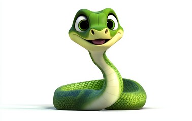 Fototapeta premium Cute green cartoon snake with a transparent background