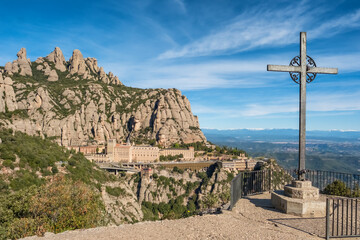 Montserrat mountain with Santa Maria de Montserrat monastery, Catalonia, Spain