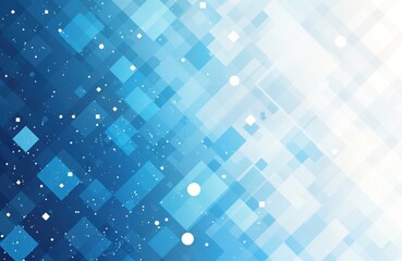 Abstract illustration with blue, white pixelated squares, diamonds. Stylish digital design with techy modern vibe. Trendy pattern perfect for various media. Versatile abstract art. Great for tech