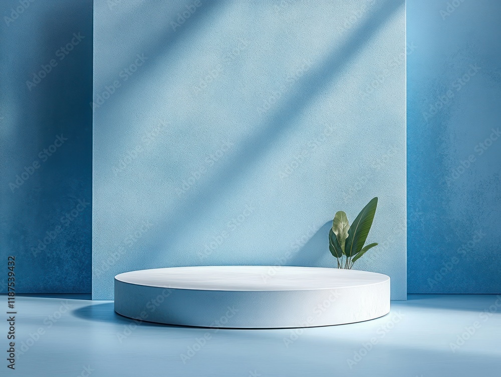 Poster minimalist podium for product display soft blue geometry 3d render